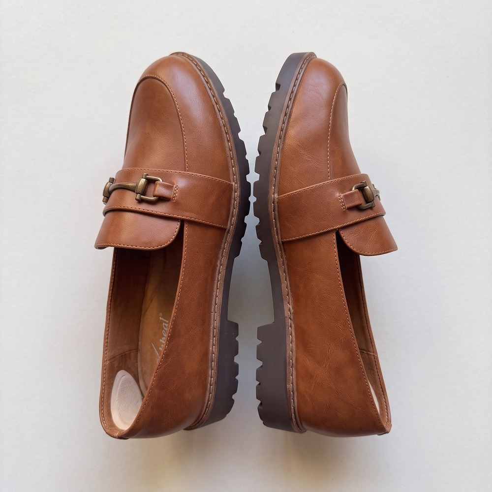 Xappeal Womens Bit Loafers Cognac Brown Lug Sole Slip On Shoes Size 10